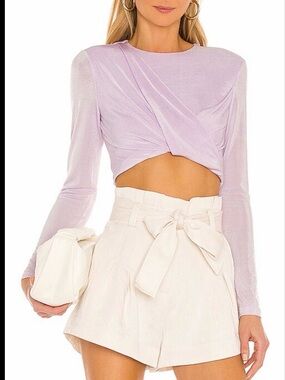 Significant Other Lavender Twist Front Crop Top Long Sleeve Draped Blouse